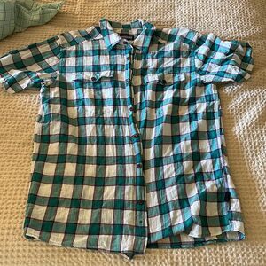 Patagonia short sleeve organic cotton plaid shirt steersman button up soft m